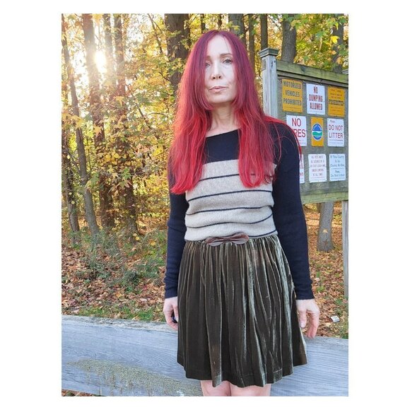 SANDRO NWT Joyau Leather Trim Bow Gathered Velvet Skirt - Picture 5 of 11